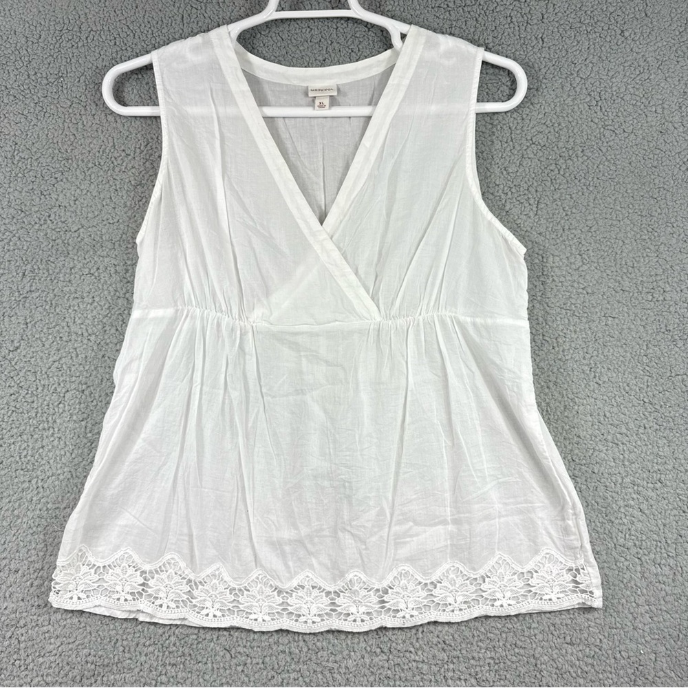 Merona White Sleeveless Sheer Blouse with Crocheted Lace Hem